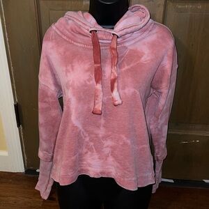 Mono B Maroon Pink Custom Tie-Dye Cotton Cowl Neck Pullover Hoodie Size S